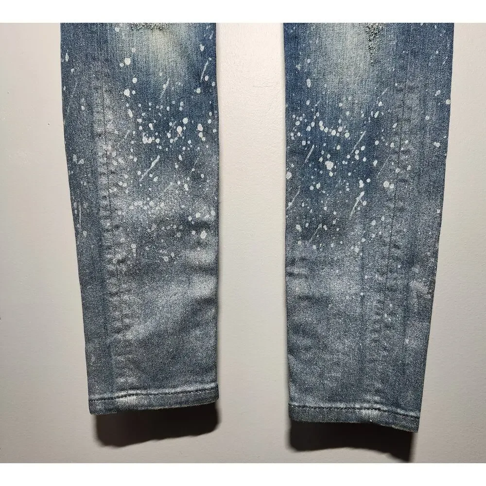 Miss Me Mid Rise Skinny Jeans Women's 26 Blue Denim Paint Splatter Distressed